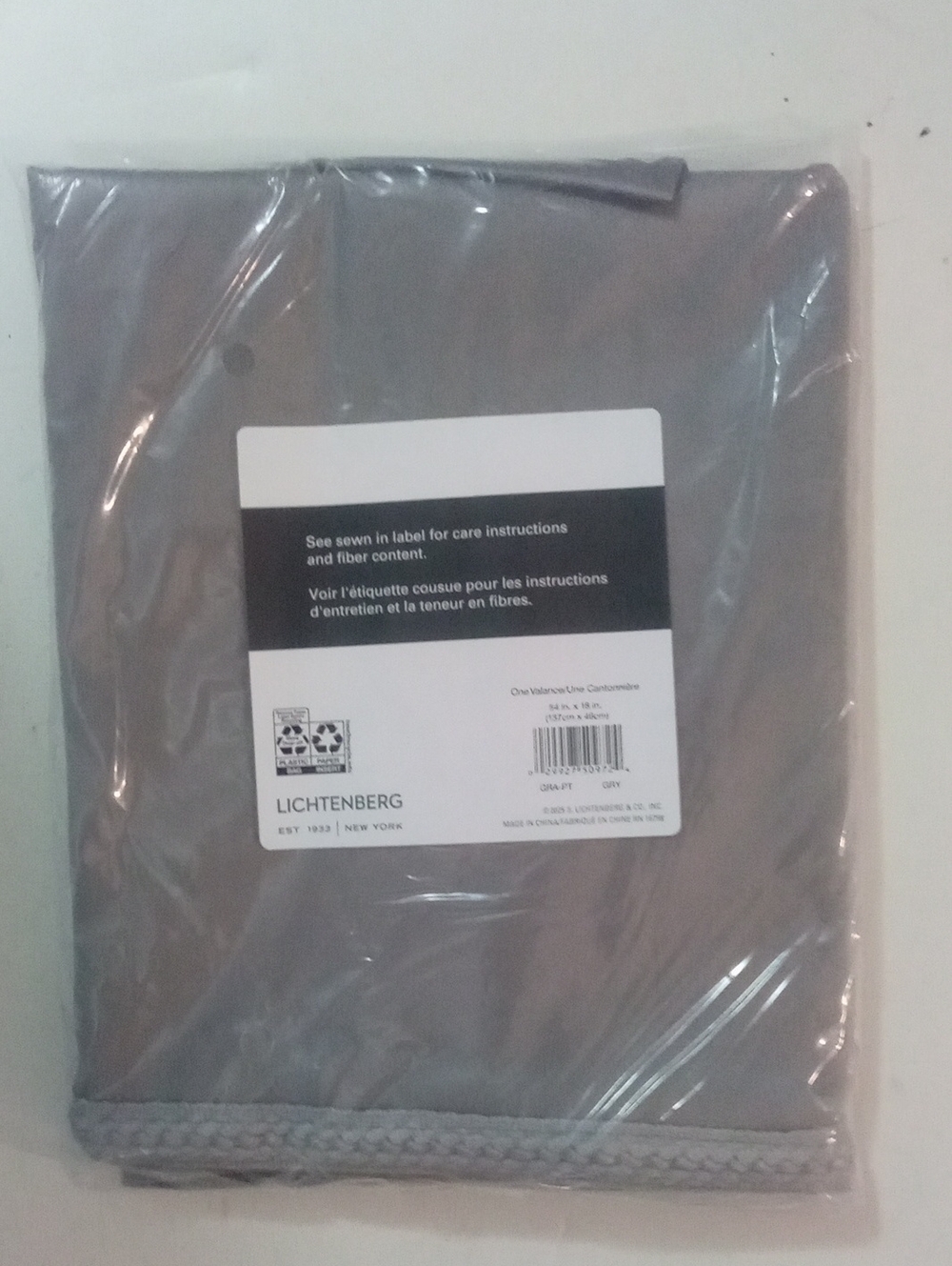 Lichtenberg Gray Window Valance Braided Trim NWT $30